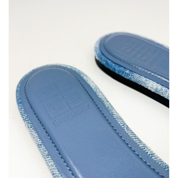 NWT GIVENCHY Light Blue Denim Silver Tone 4G Logo Flat Sandals Size EU37 - Picture 6 of 9